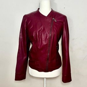 Alfani Burgundy red leather race car jacket